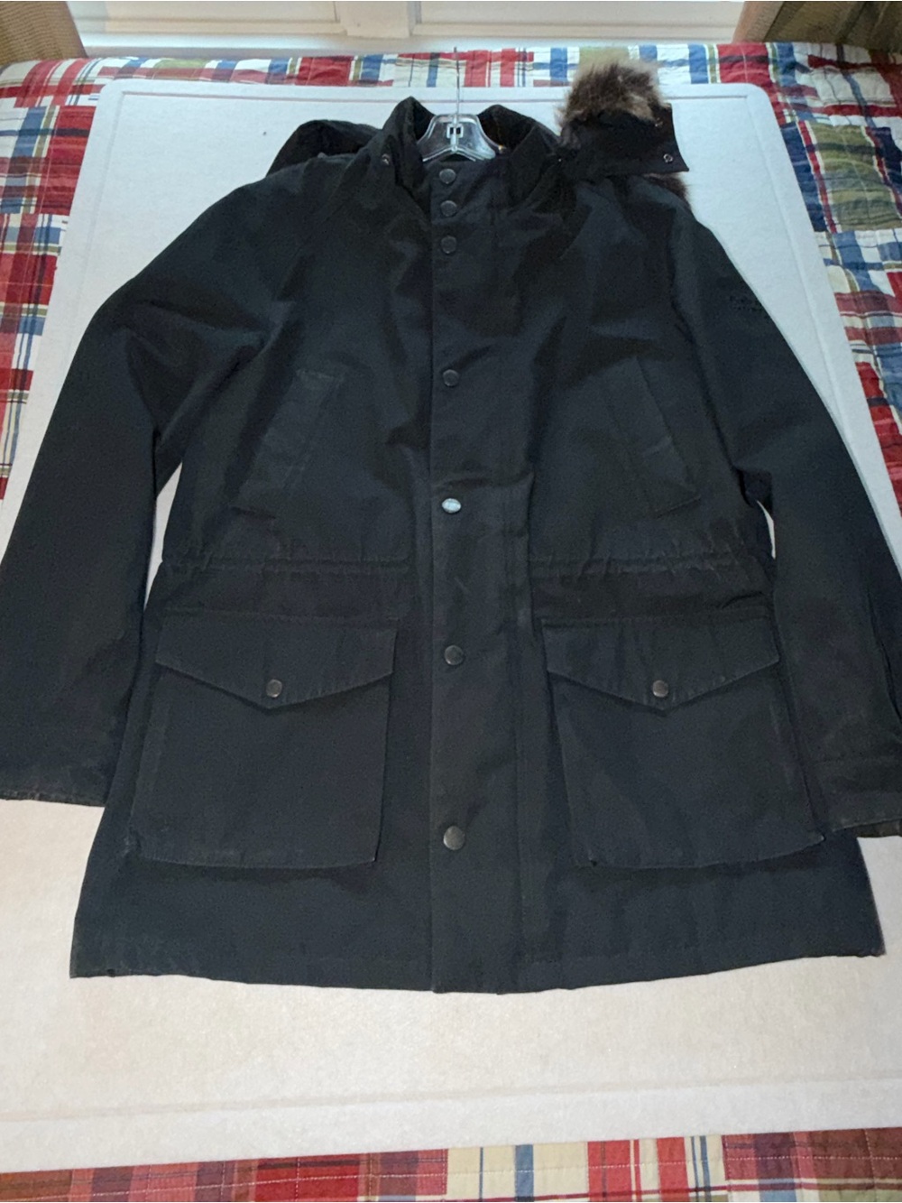 Barbour Land Rover Defender Patterdale Parka Jacket Mens Large Black MCA0518 Hoo